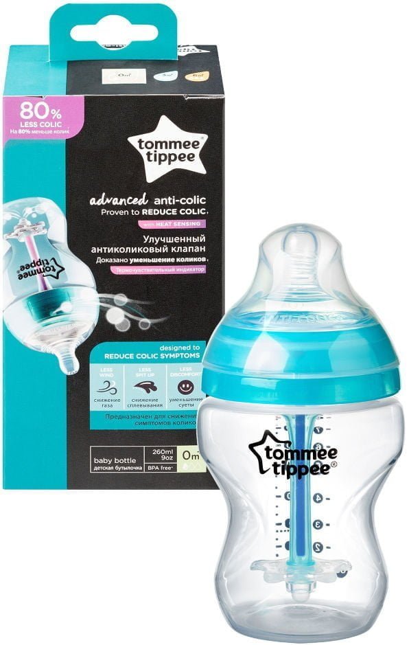 בקבוק אנטי-קוליק כחול 0m+ של טומי טיפי מסדרת Tommee Tippee Advanced Anti-Colic